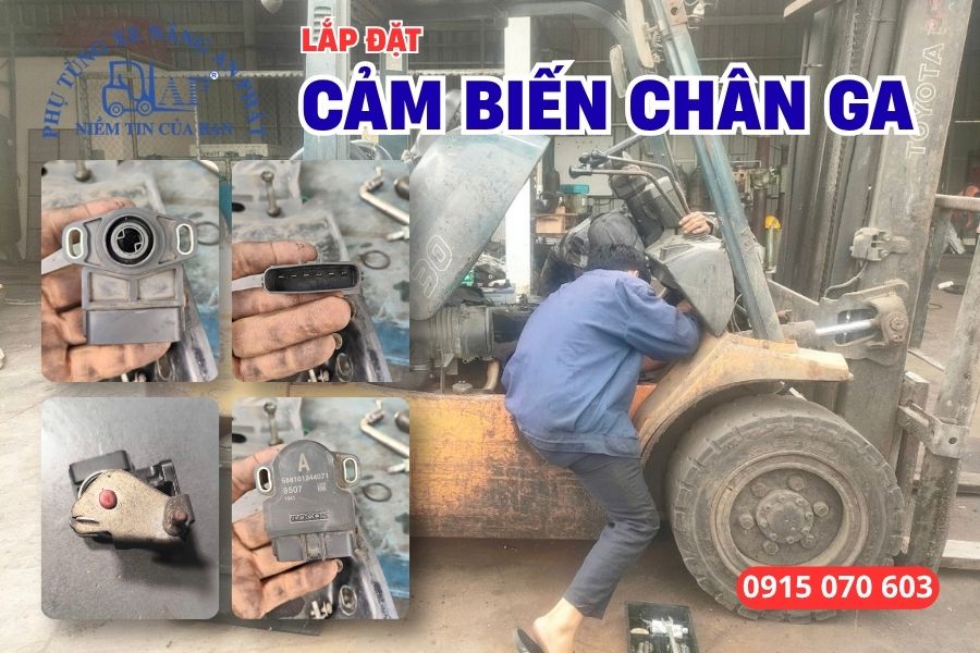 Kỹ thuật viên An Phát lắp đặt cảm biến chân ga xe mới cho xe nâng của khách